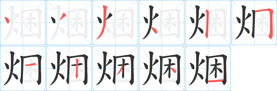 焑字几画，部首偏旁，焑字的笔顺，笔画顺序怎么写，焑字的拼音，读音，怎么读，什么意思，繁体